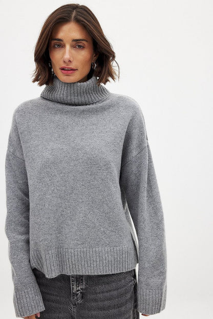 Damen Rollkragenpullover Feines Strickmaterial Beige