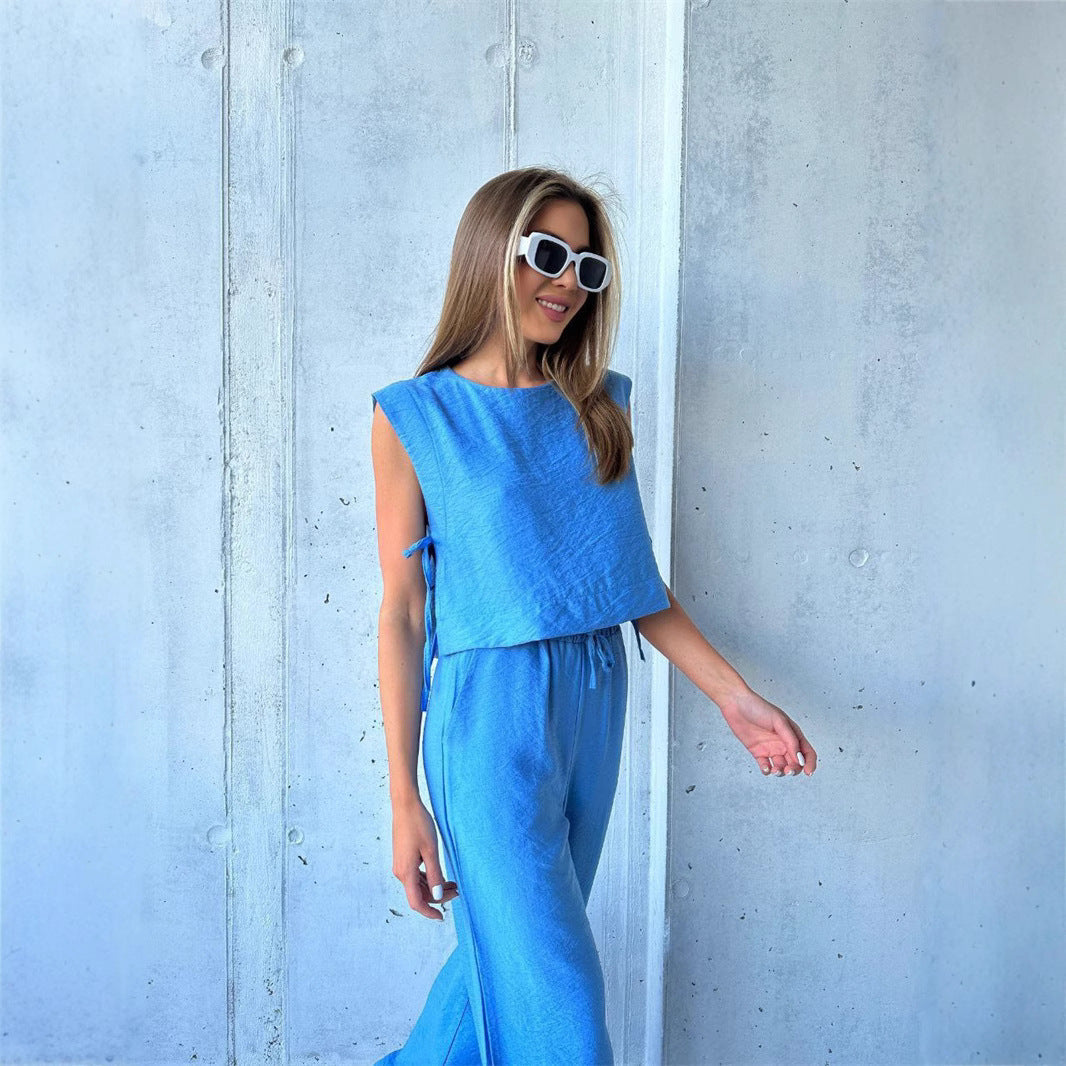 Damen Jumpsuit Weitbeinig Geschichtetes Oberteil Kordelzug Norvielle