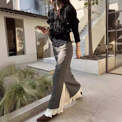 Damen Maxi-Rock mit Schlitzen und Lagenlook