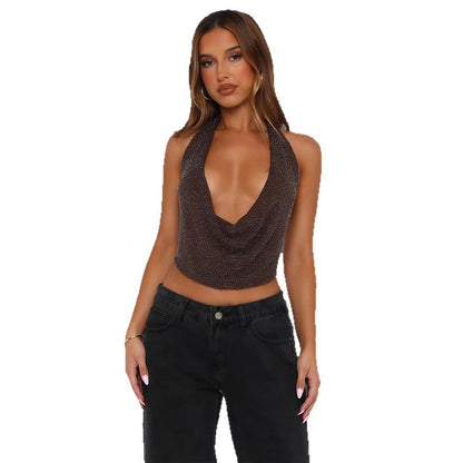 Damen mit Cowl Neck und Tiefem Ausschnitt Glitzer Effekt