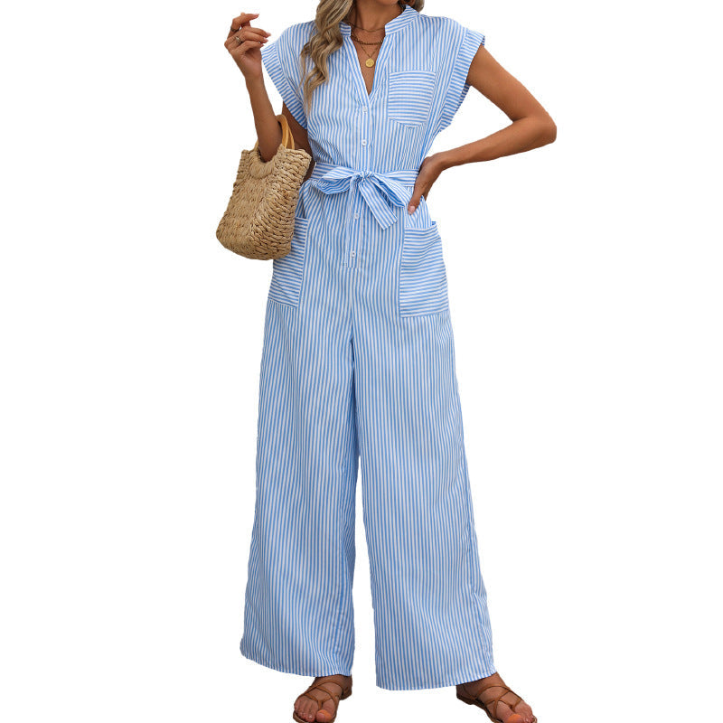 Damen Jumpsuit Taillierbarer Gurt Streifenmuster Norvielle