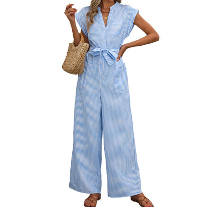 Damen Jumpsuit Taillierbarer Gurt Streifenmuster Norvielle