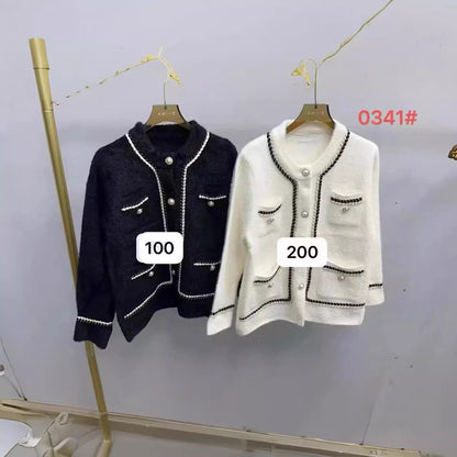 Damen Strickjacke Kontrastdetails Taschen Norvielle
