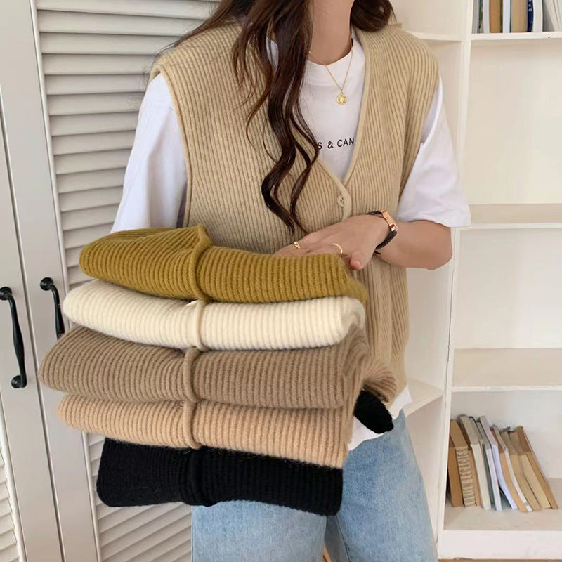 Damen Strickweste Klassisch Rippenstruktur Beige