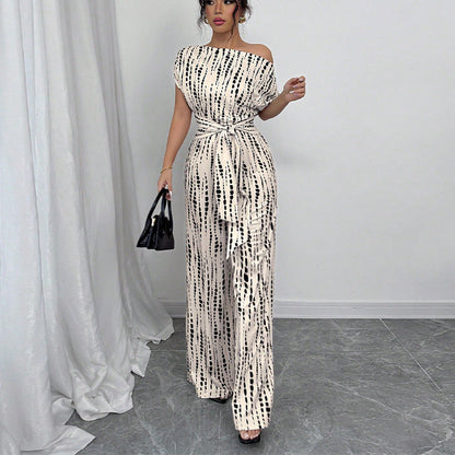 Damen Jumpsuit Asymmetrischer Ausschnitt Florale Rüschen Norvielle