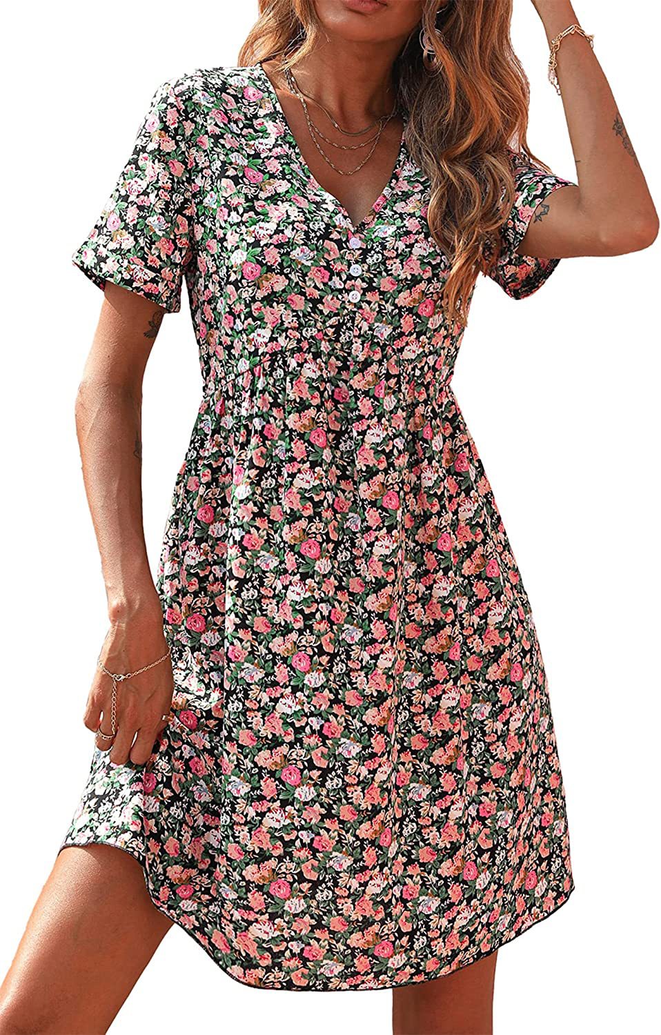 Damen Shift-Kleid V-Ausschnitt Floral Norvielle
