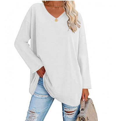 Damen Sweatshirt V-Ausschnitt Langärmlig Asymmetrisch Grau