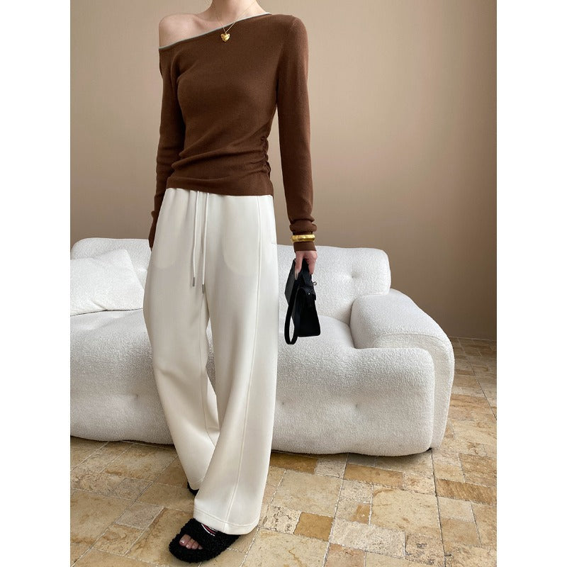 Damen Off-Shoulder Pullover Set mit weiter Hose Norvielle