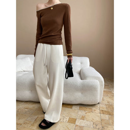 Damen Off-Shoulder Pullover Set mit weiter Hose Norvielle