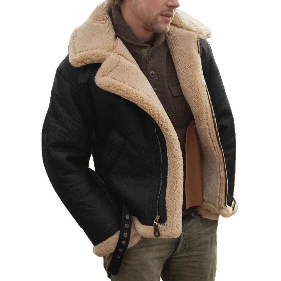 Herren Aviator Jacke Leder Optik Shearling Kragen