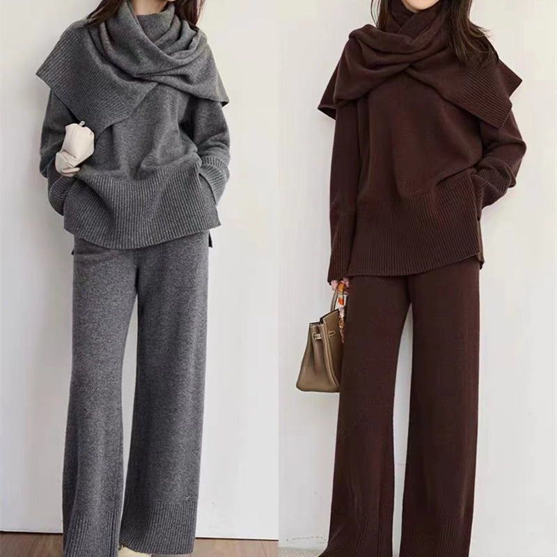 Damen Strickensemble Rundhalsausschnitt Weites Bein Norvielle