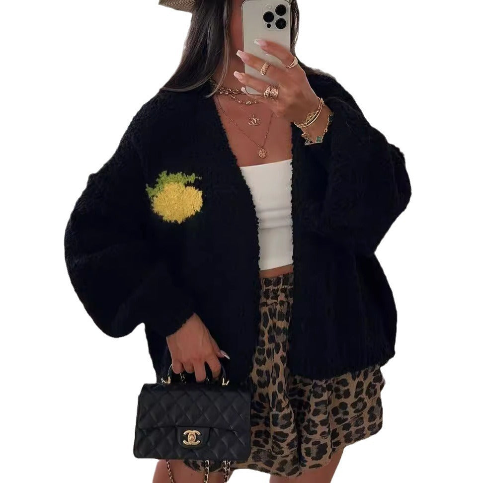 Damen Strickjacke Oversized Obstdesign Norvielle