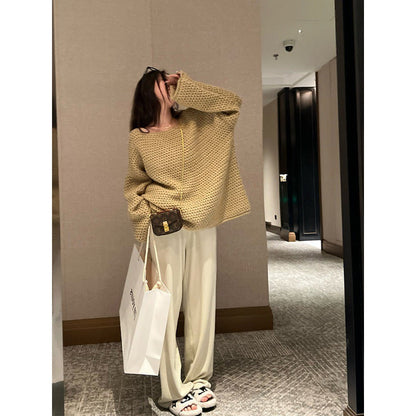 Damen Oversized Pullover Grobstrick Beige