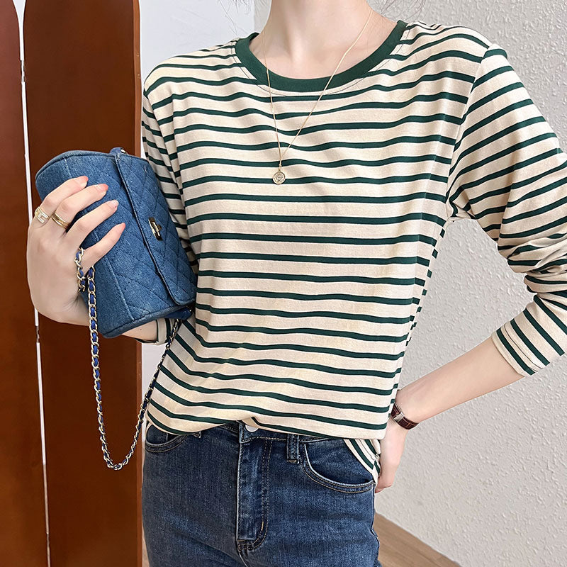 Damen Longsleeve-Shirt Gestreift Rundhalsausschnitt Norvielle - Norvielle