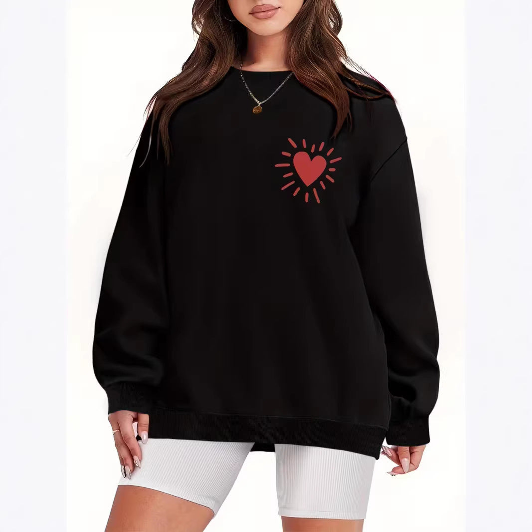 Damen Sweatshirt Übergroß Herzmotiv Norvielle