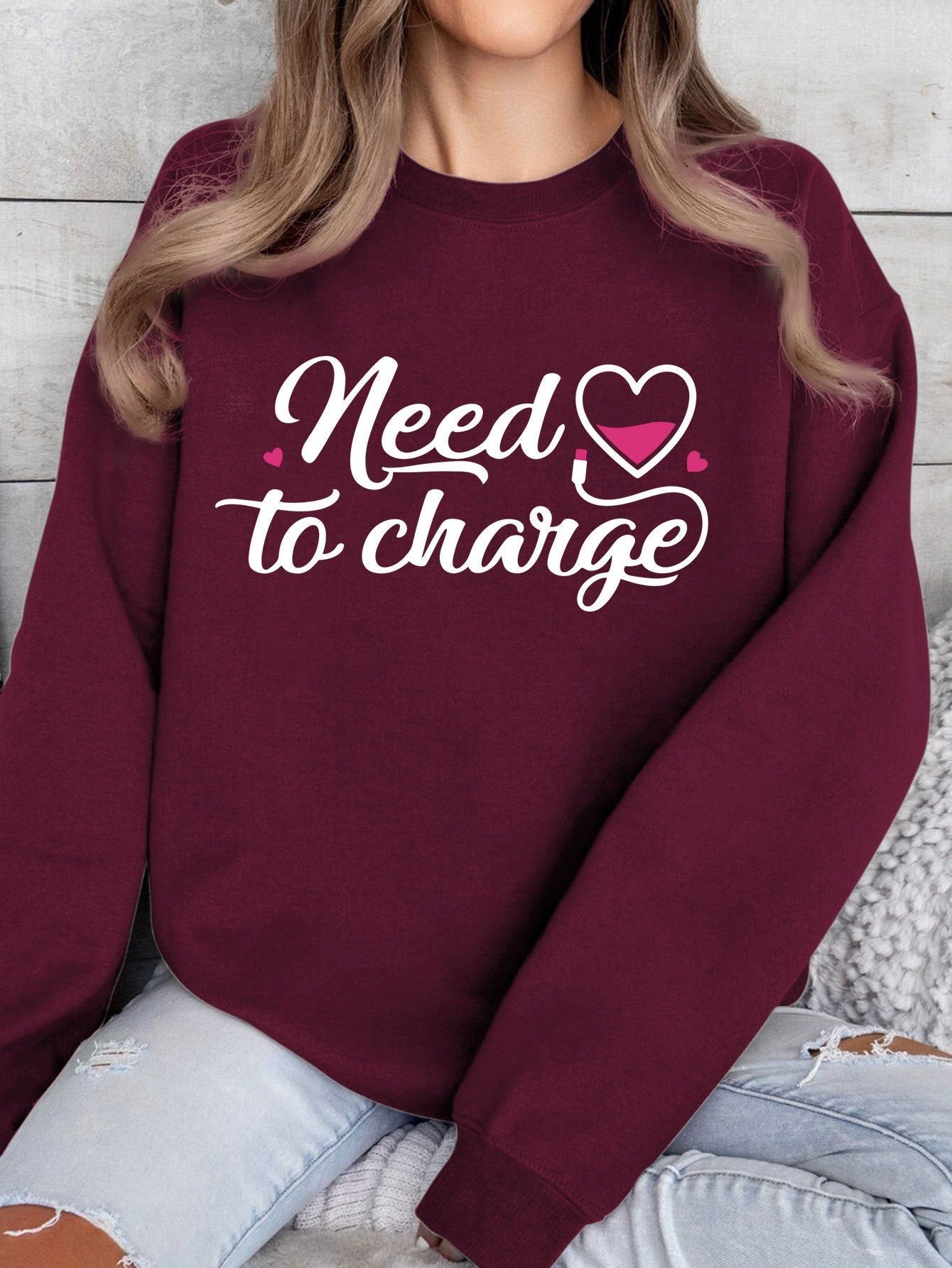 Damen Sweatshirt Herzspruch Lässig Norvielle
