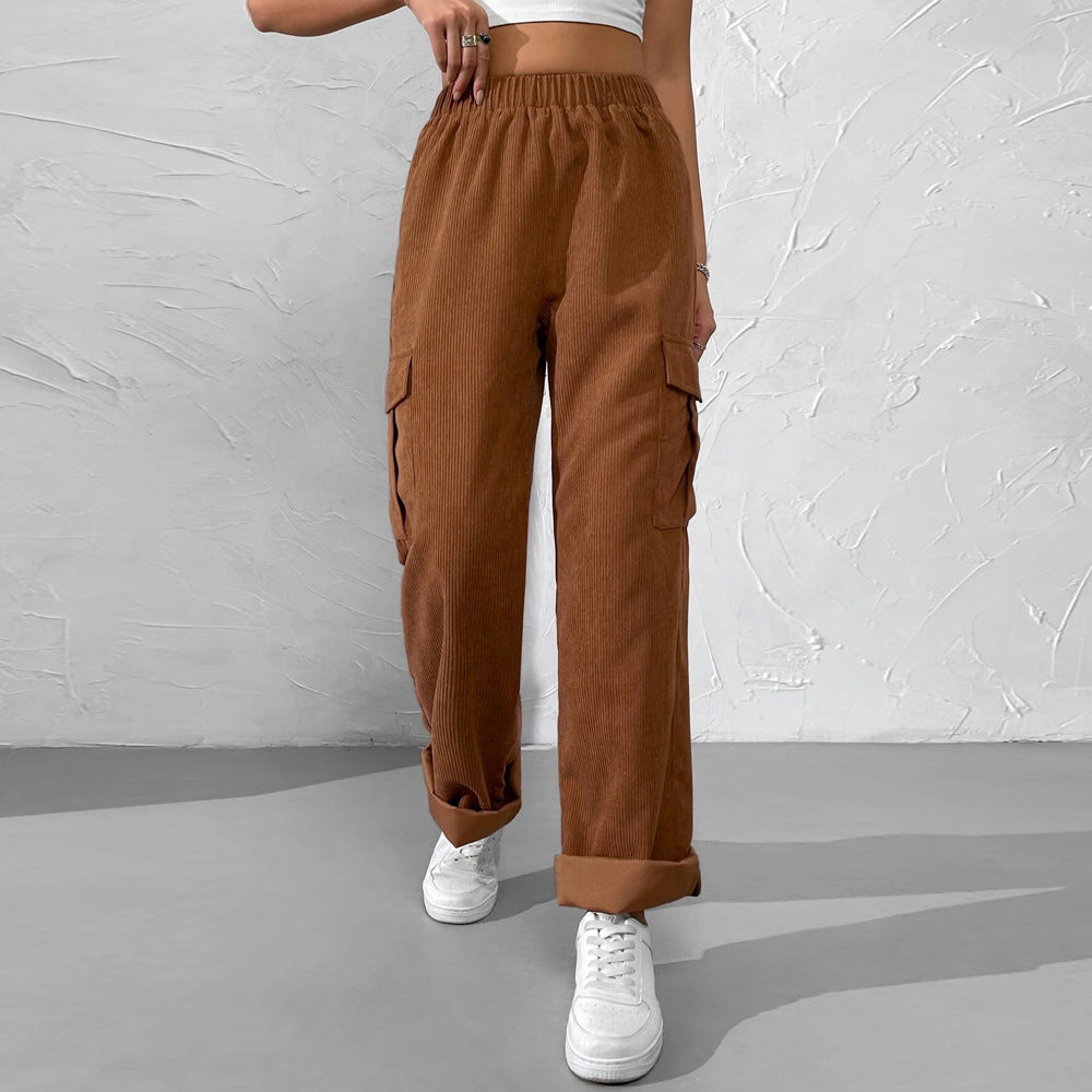 Damen Cargohose Samt Elastischer Bund Norvielle