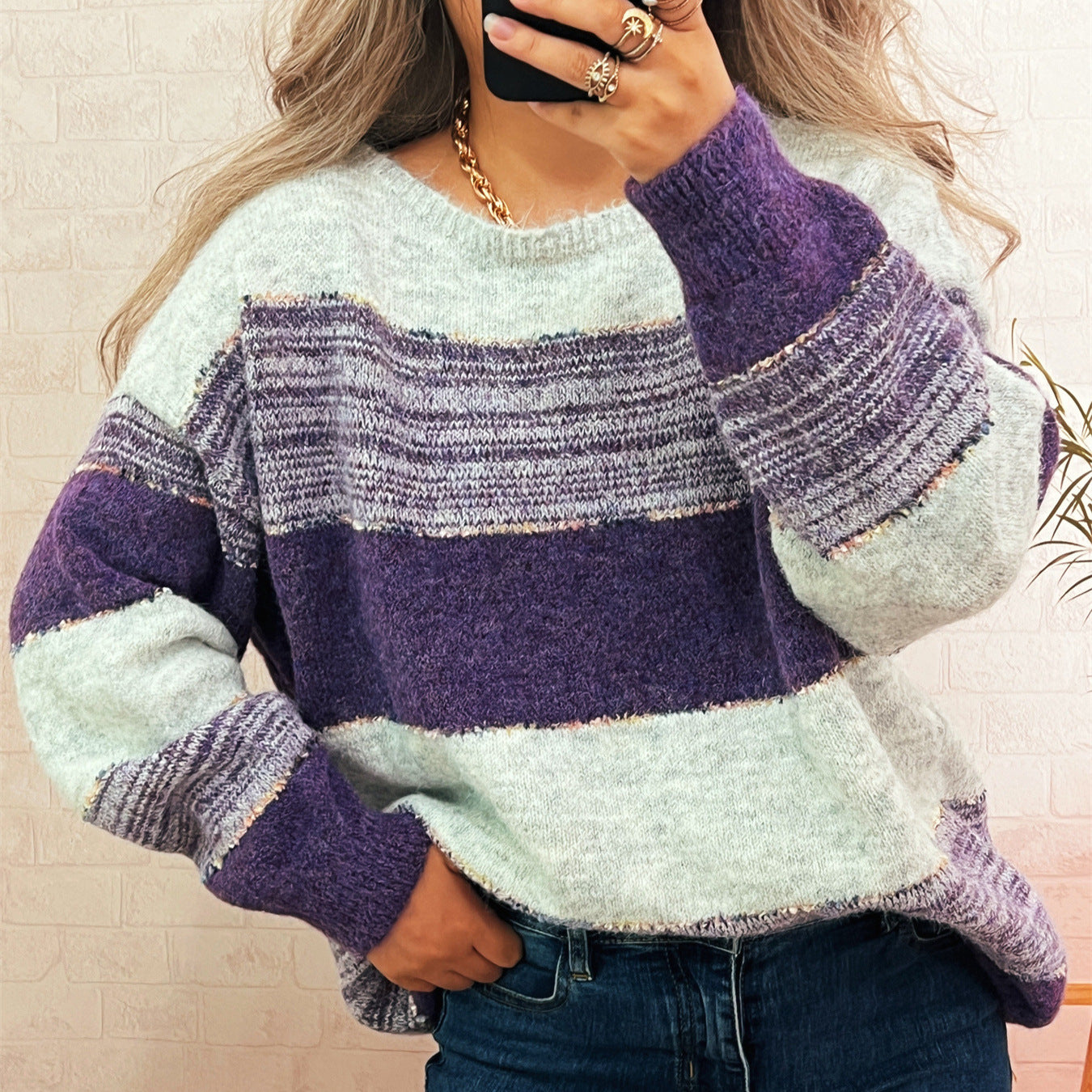 Damen Oversized-Pullover Streifenmuster Lässig Norvielle