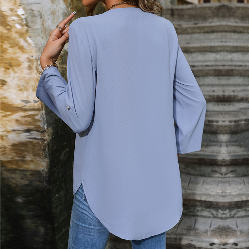 Damen Bluse V-Ausschnitt Knopfdetails Norvielle