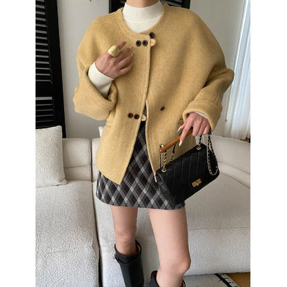 Damen Oversized-Jacke Wollmix Knöpfe