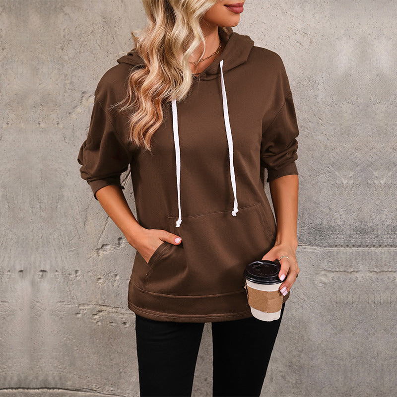 Damen Hoodie Lässig Kängurutasche Verstellbar Schwarz Norvielle - Norvielle