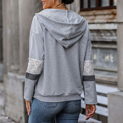 Damen Hoodie V-Ausschnitt Kontrastdetails