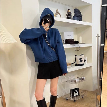 Damen Cropped Hoodie Kapuze Reißverschluss Norvielle