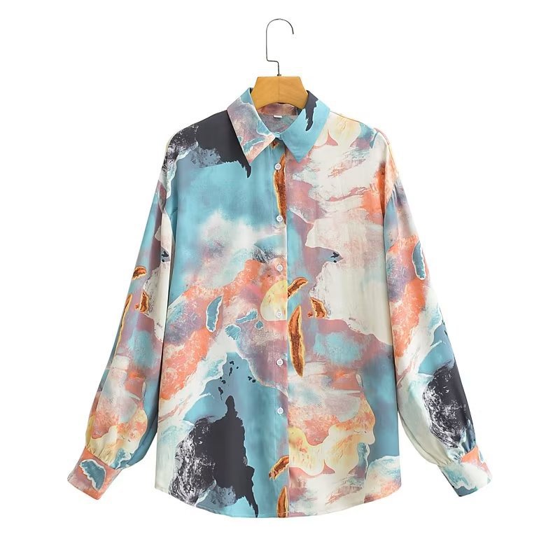 Damen Seidenbluse Langärmlig Farbverlauf Norvielle