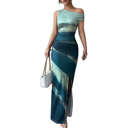 Damen Maxikleid Asymmetrisch Hohem Schlitz Elegantes Design