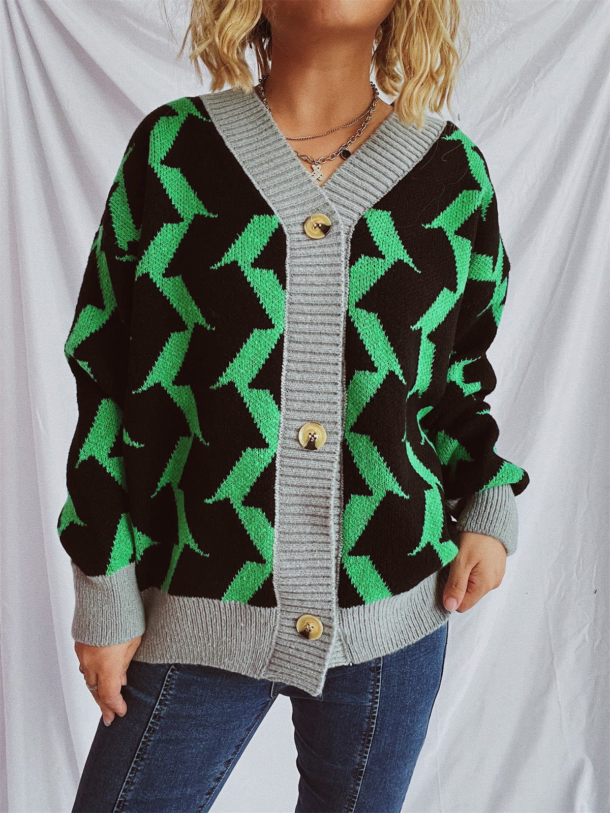 Damen Strickjacke Geometrisches Muster Norvielle