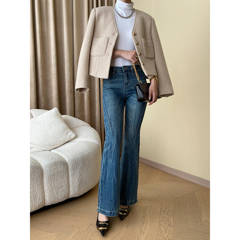 Damen Bouclé-Jacke mit Knöpfen Beige