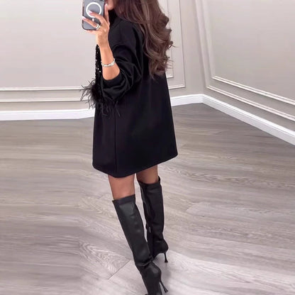 Damen Sweatkleid mit Pailletten und Federn Norvielle