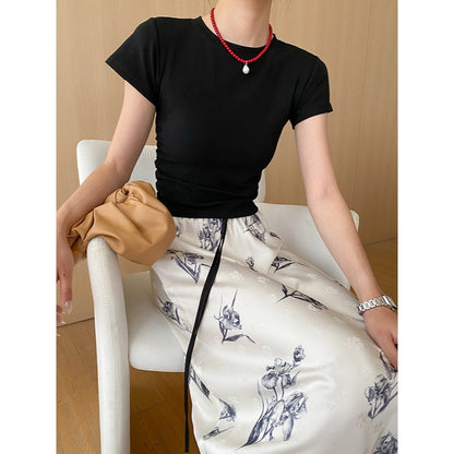 Damen T-Shirt Figurbetont Norvielle Raffungselemente