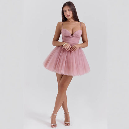 Damen Cocktailkleid V-Ausschnitt Tüllrock Norvielle
