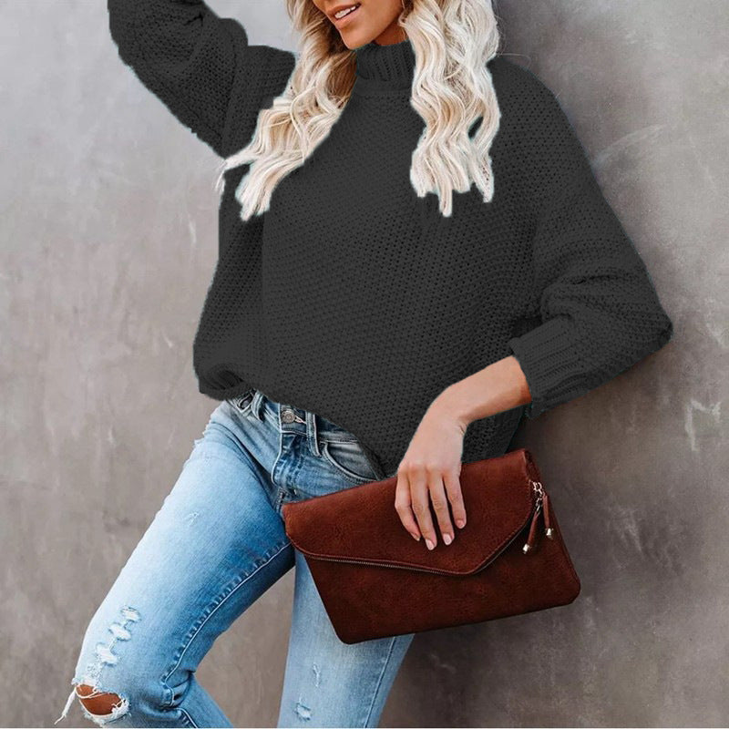 Damen Grobstrickpullover Rollkragen Lässig Norvielle