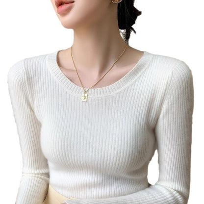 Damen Rippstrickpullover Rundhalsausschnitt Fein Norvielle