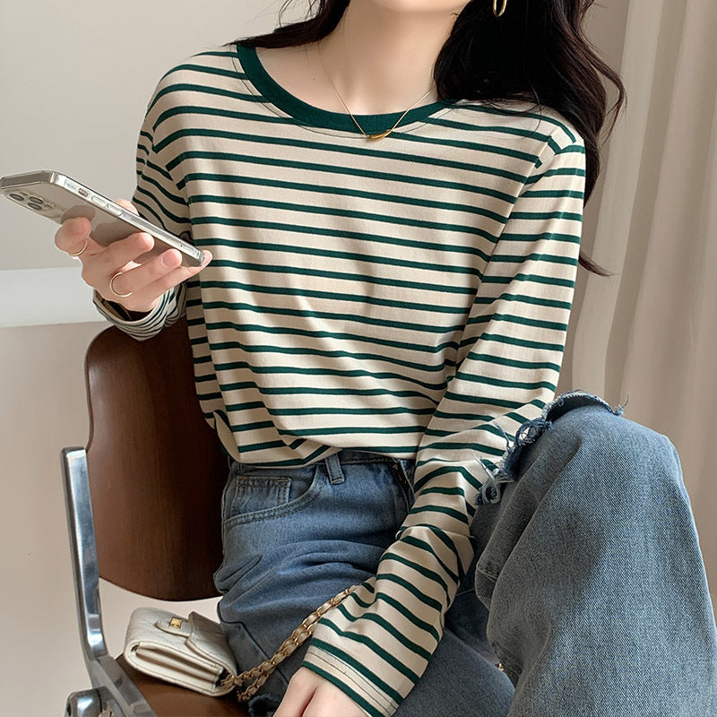 Damen Longsleeve-Shirt Maritimes Streifenmuster Lässiger Schnitt
