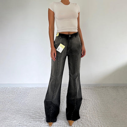 Damen High-Waist Jeans Nietenverzierung