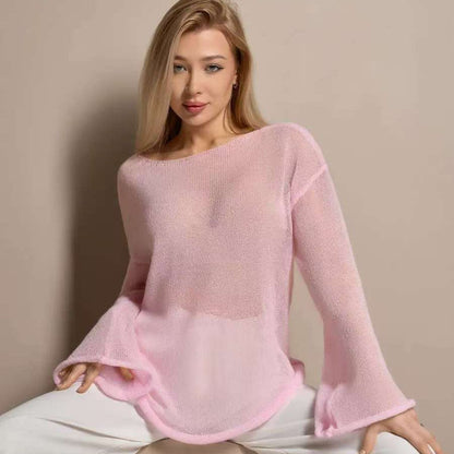 Damen Off-Shoulder Pullover Feinstrick Weit Schnitt Beige