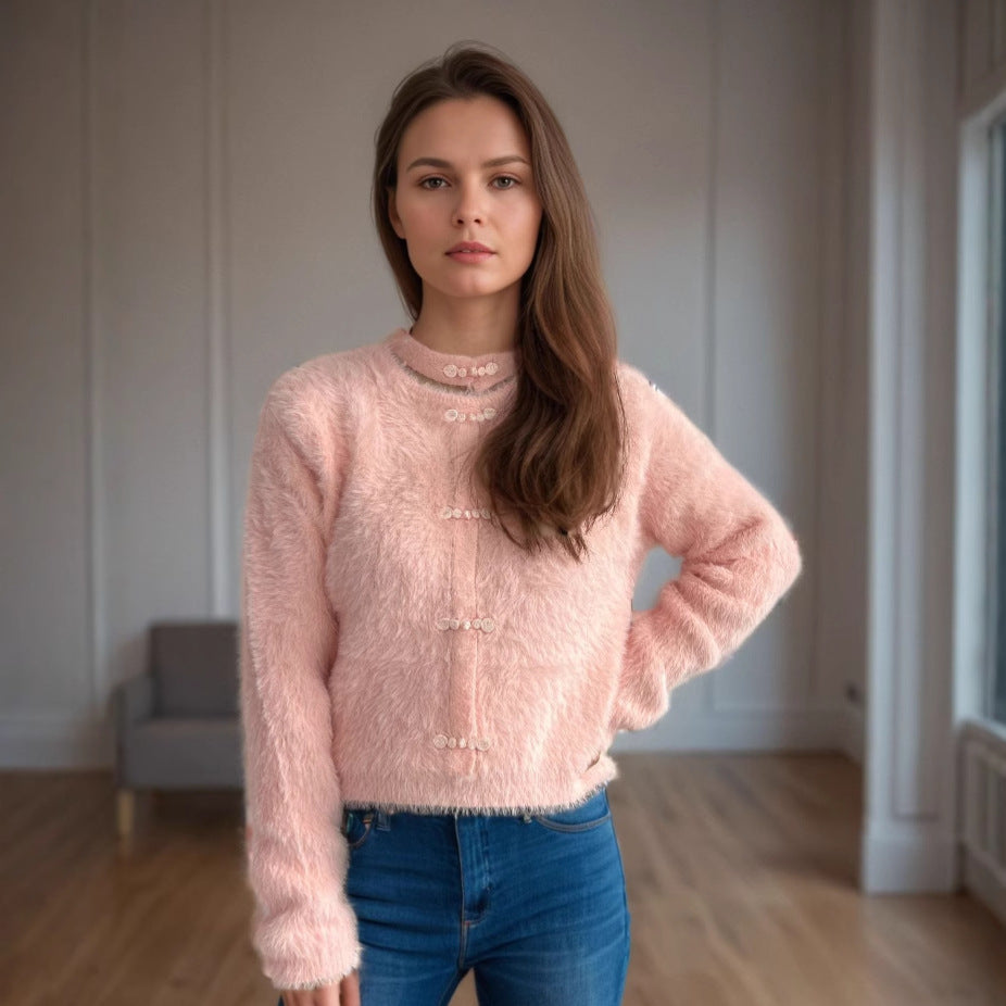Damen Pullover Hochgeschlossen Kuschelig Norvielle
