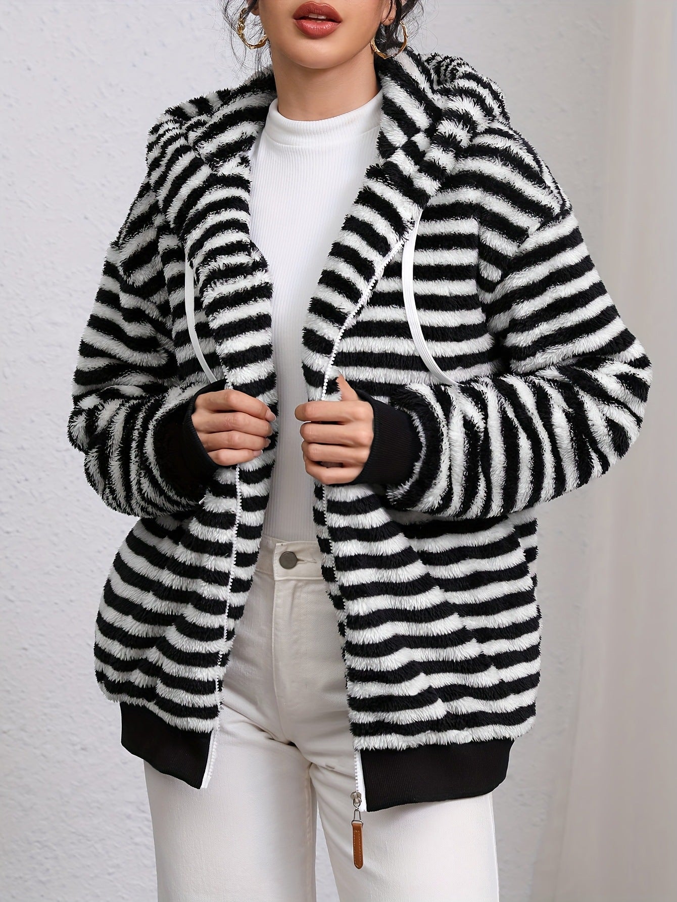 Damen Strickjacke Flauschig Kontraststreifen Norvielle