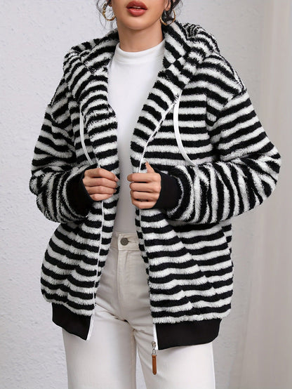 Damen Strickjacke Flauschig Kontraststreifen Norvielle