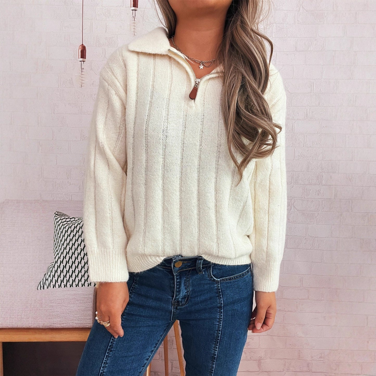 Damen Pullover Stehkragen Kurzärmel Norvielle