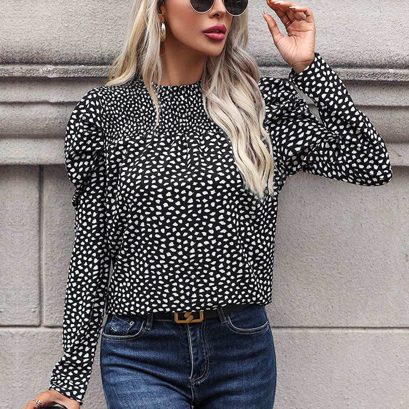 Damen Bluse Puffärmel Punktenmuster Norvielle