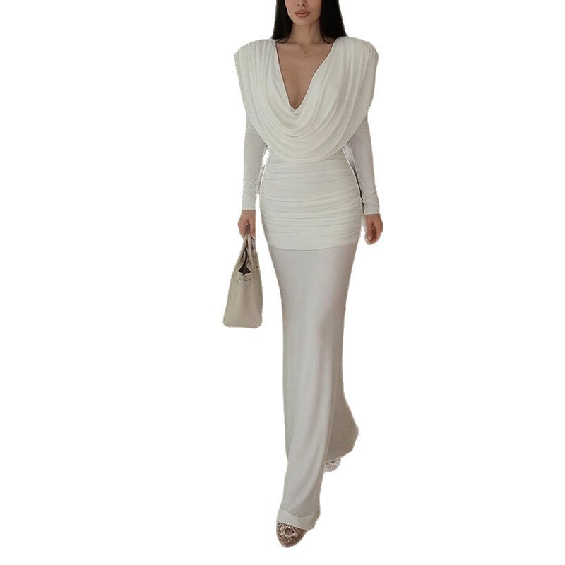 Damen Maxikleid Elegantes Design Wickelausschnitt Drapiert