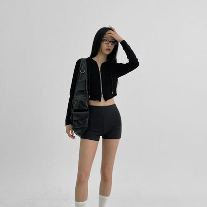 Damen Cropped Freizeitjacke Reißverschluss Kapuze Norvielle