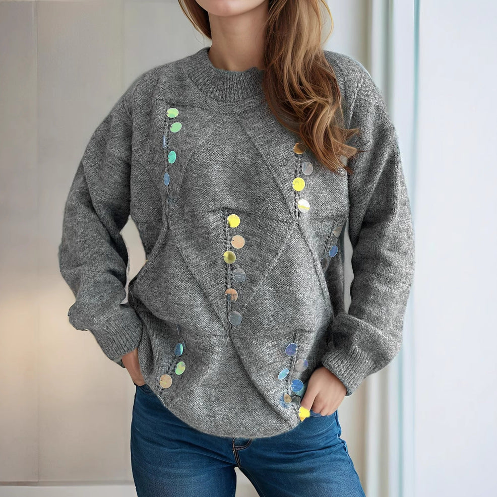 Damen Strickpullover mit Pailletten Norvielle