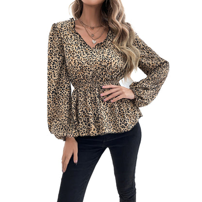 Damen Bluse Animalmuster Voluminöse Ärmel Norvielle