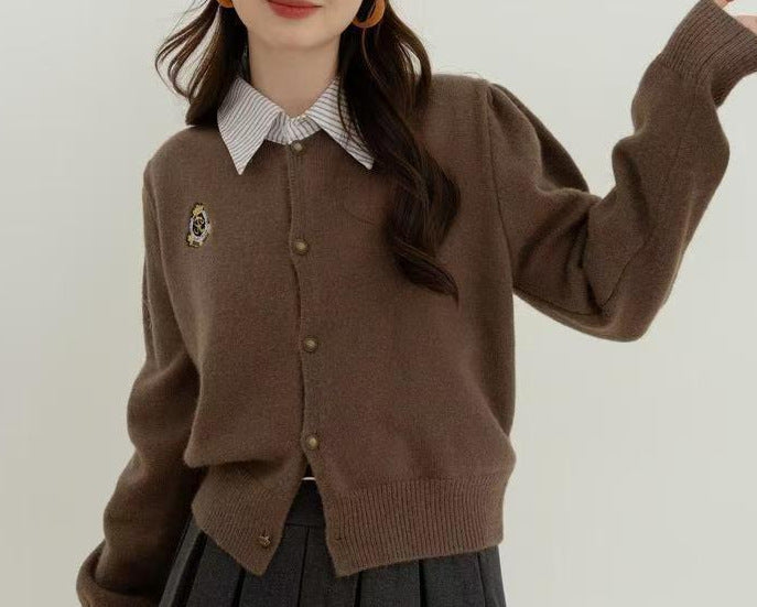 Damen Strickjacke Kragen Knopfleiste Norvielle