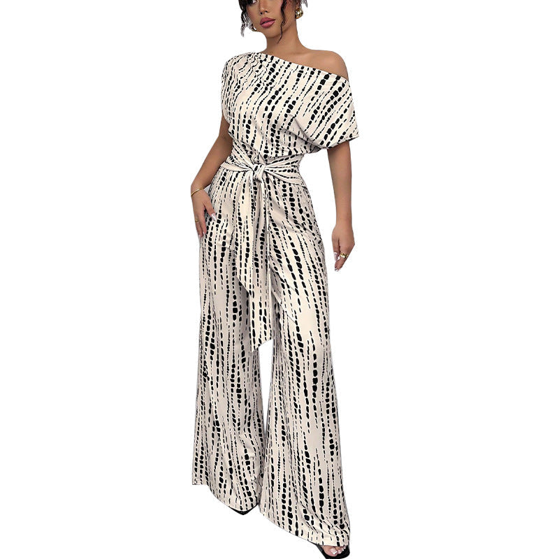 Damen Jumpsuit Asymmetrischer Ausschnitt Florale Rüschen Norvielle